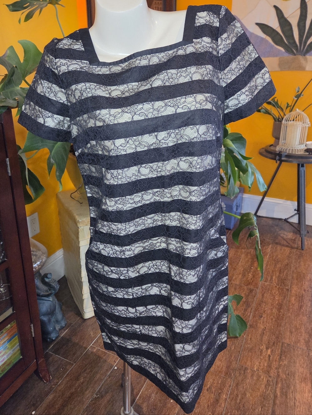 Marc By Marc Jacobs Black and White Striped Lace Tunic Dress